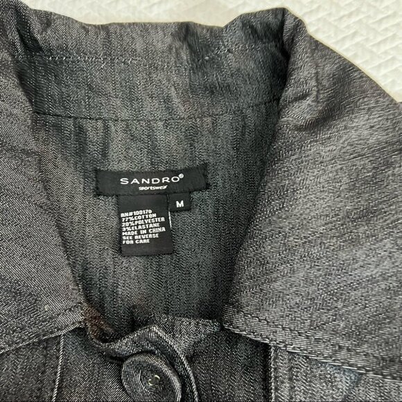 SANDRO Black Cotton Denim Cropped Burron Front Jacket Size M - Picture 6 of 9